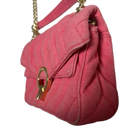 Sandro Pink Yza Quilted Gold Chain Canvas Bag - Picture 8 of 12